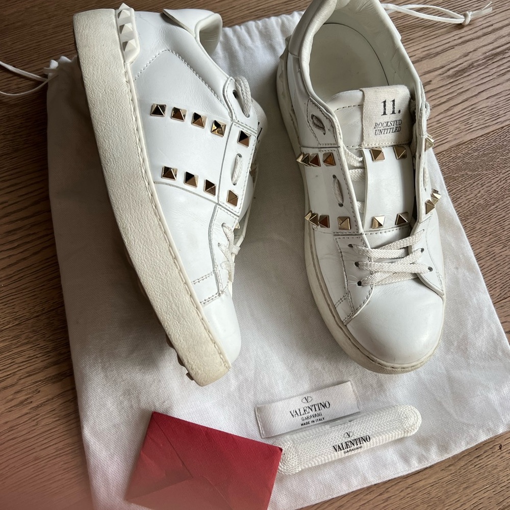 Valentino White Leather Sneakers with Gold Accents